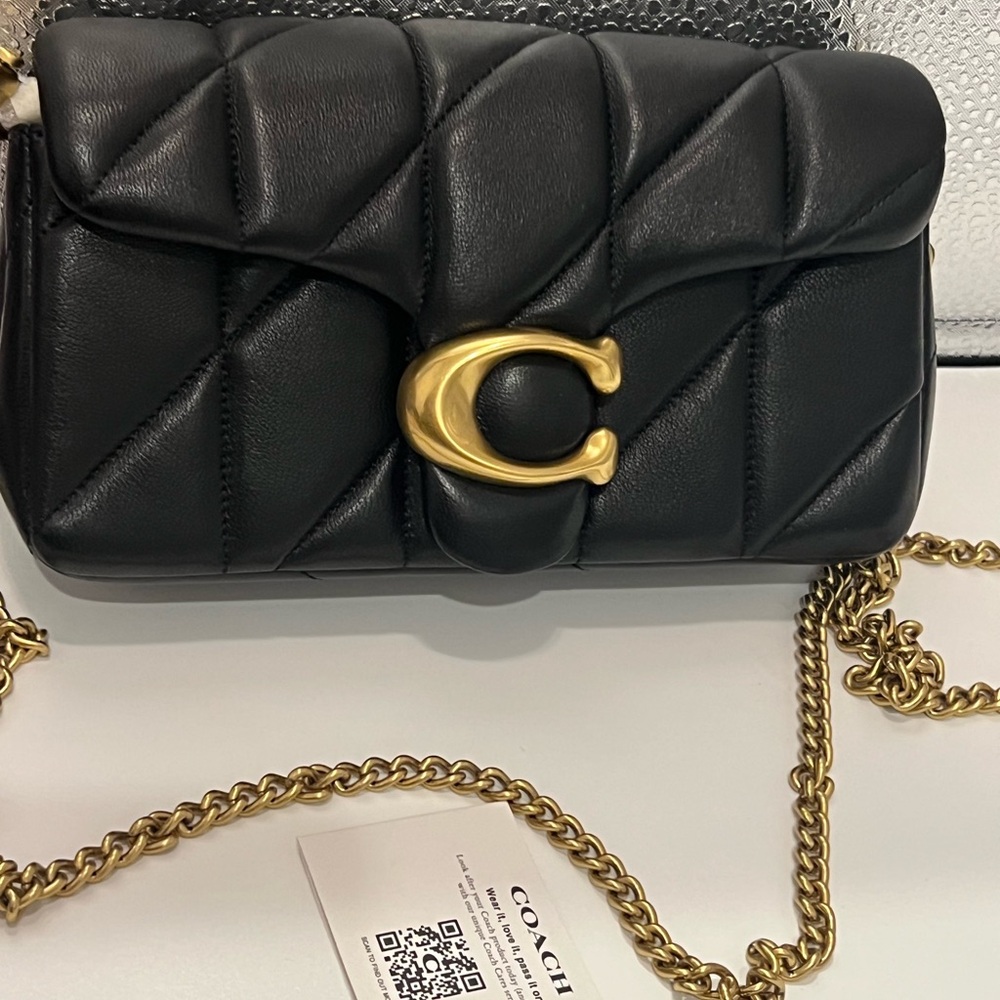 Coach Tabby Wristlet Black Quilted Crossbody Bag with Gold Chain